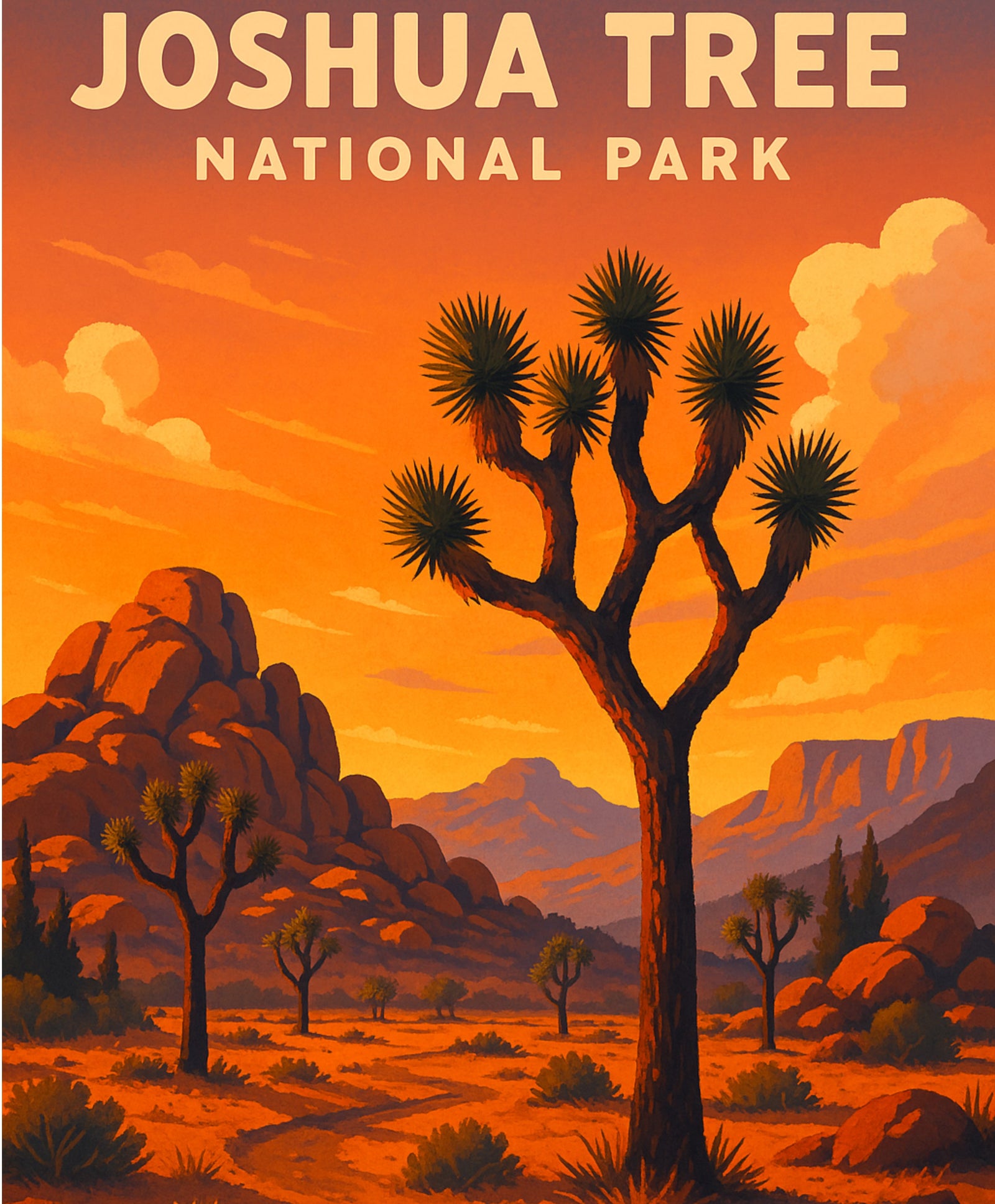 Joshua Tree desert landscape paint by numbers kit for beginner-friendly creative artwork.