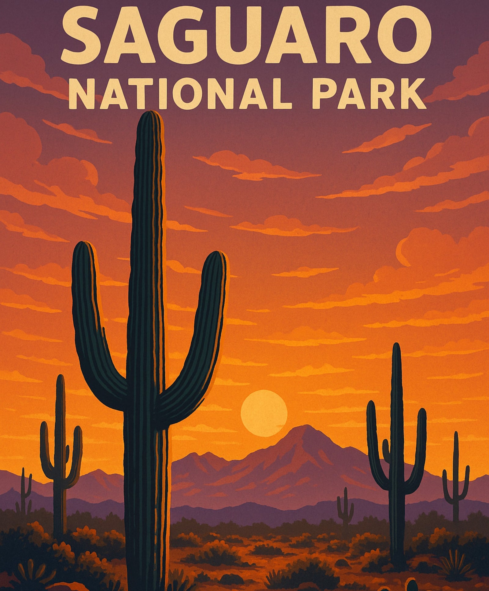 Kit de pintura por números que captura la belleza de los cactus Saguaro en paisajes desérticos.