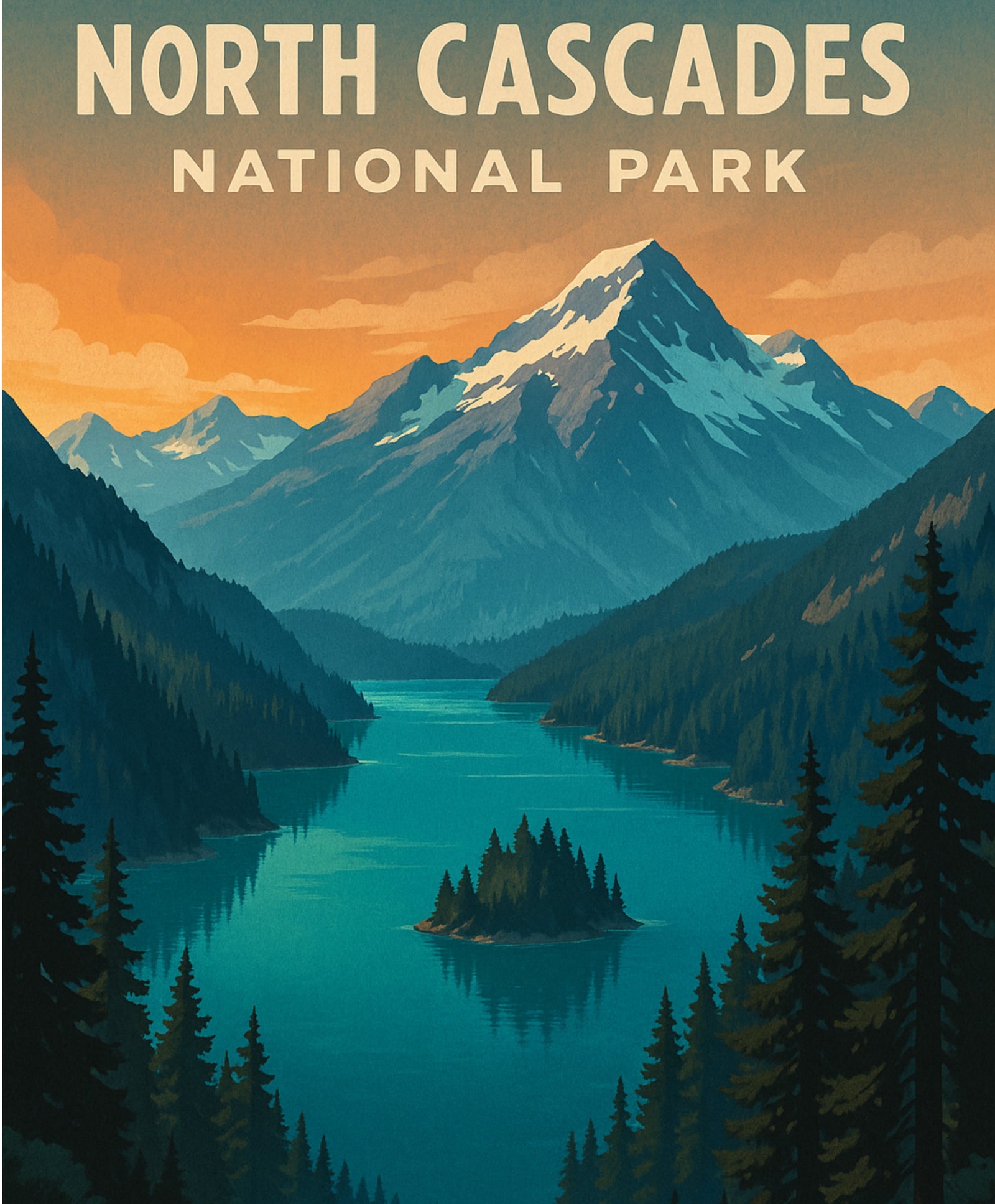 North Cascades mountains and forest in a paint by numbers kit for scenic landscape art projects.