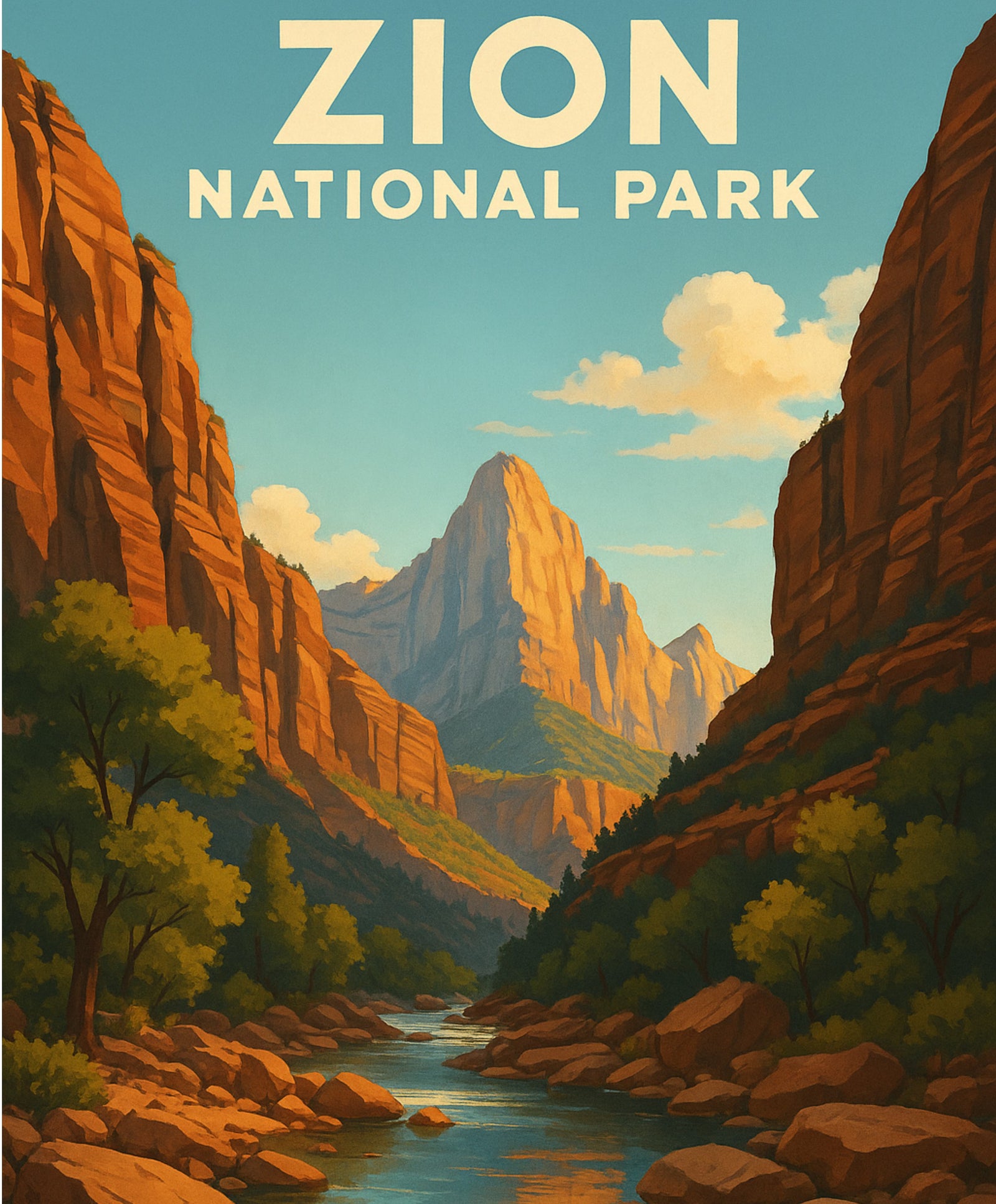 Paint by numbers canvas set of Zion National Park’s iconic red canyon scenery.