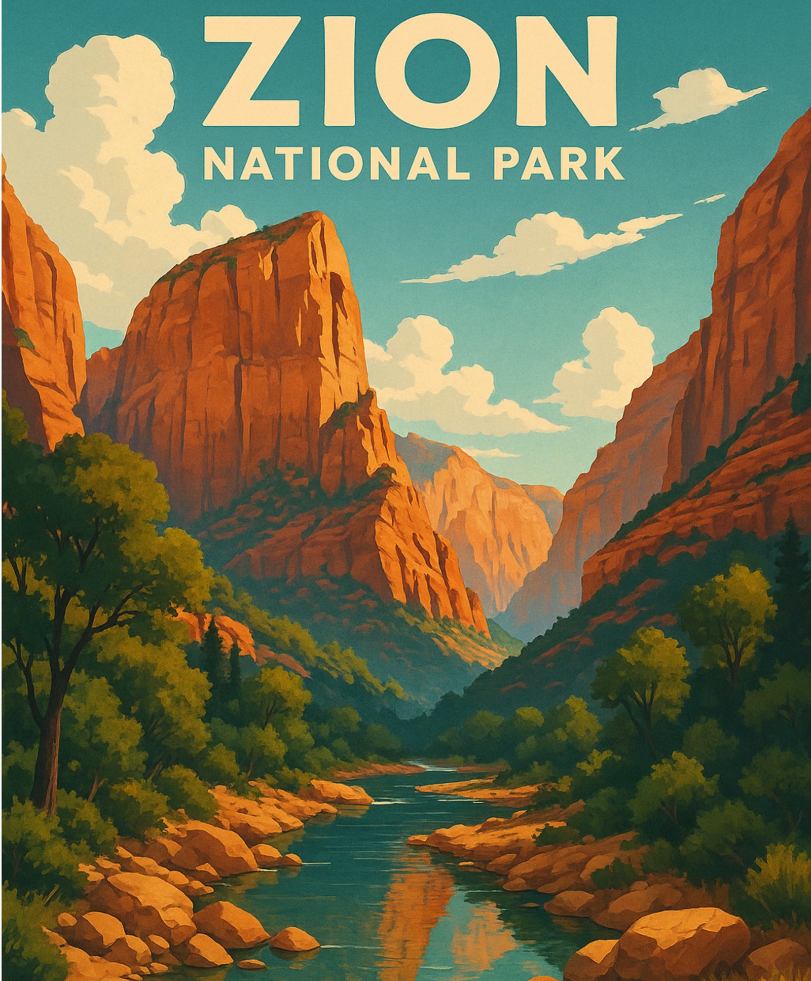 Peinture par numéros inspirée du voyage, représentant les canyons accidentés et la beauté naturelle du parc national de Zion.