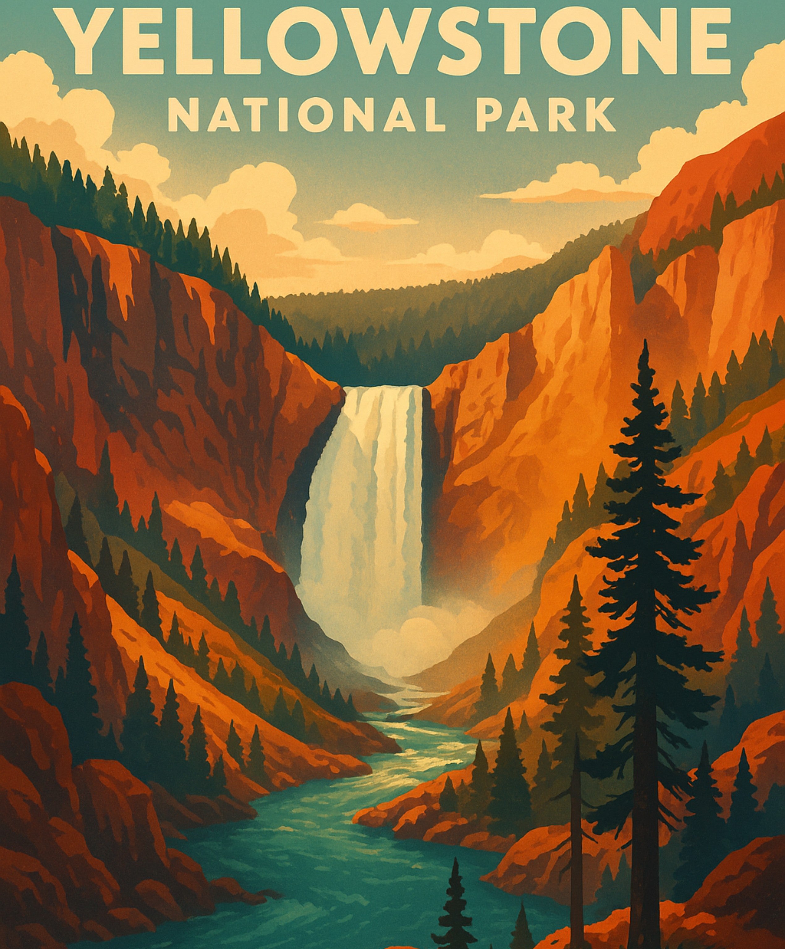 National Park paint by numbers art featuring Yellowstone wilderness and forest views.