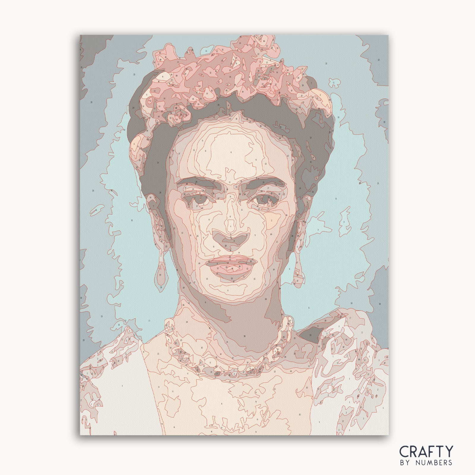 Pintura de Frida por números con colores vivos inspirados en cuadros famosos y cuadros famosos de Frida Kahlo.