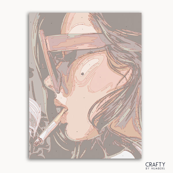 Smoking Woman Pop Art paint by number featuring bright colors and bold lines, inspired by famous paintings and famous artists paintings.