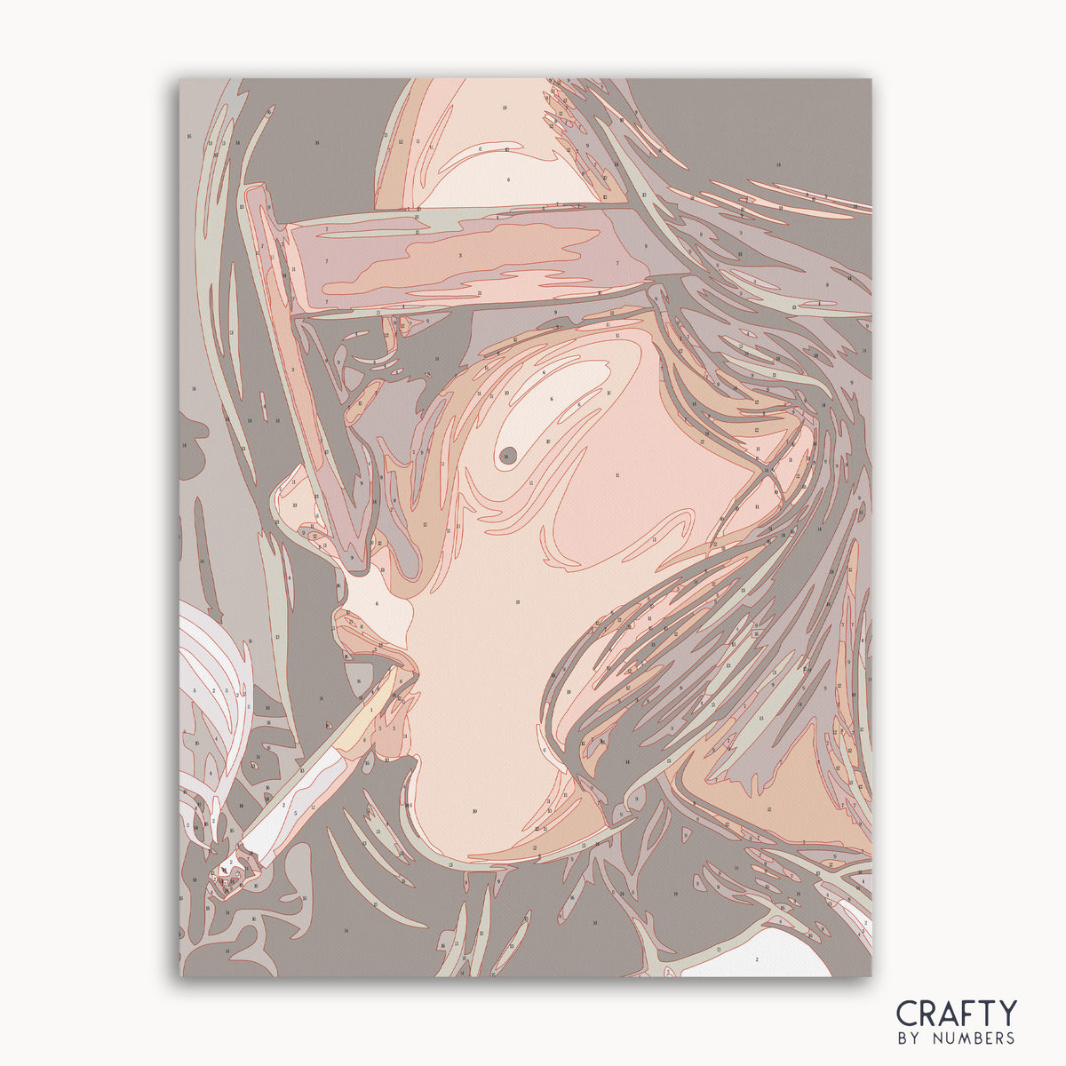 Smoking Woman Pop Art paint by number featuring bright colors and bold lines, inspired by famous paintings and famous artists paintings.