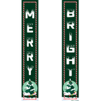 Two vertical Christmas-themed banners with candy cane patterns and tree designs on a white background.