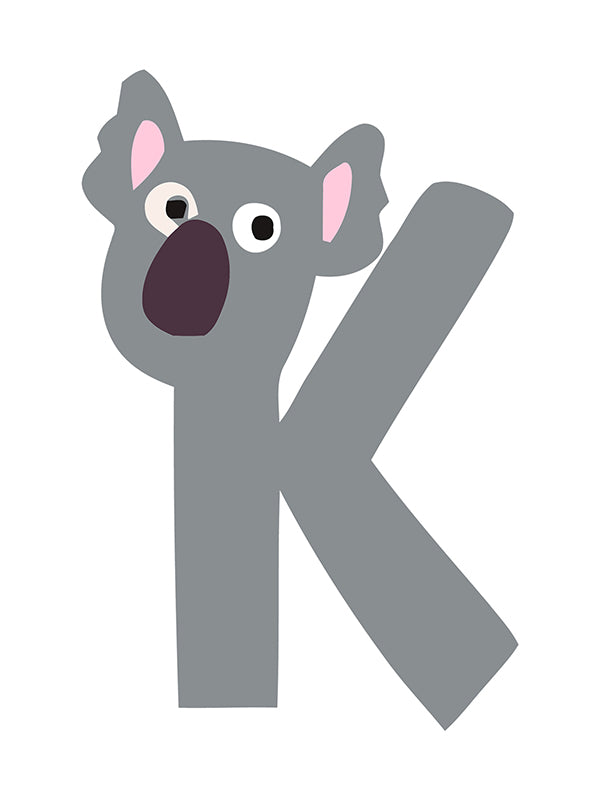 Letter 'K' shaped like a koala on a white background