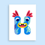 Colorful letter 'H' design on a light blue background