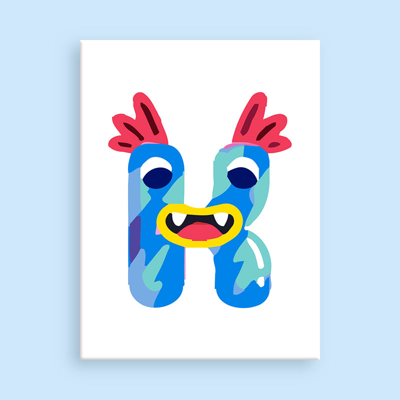 Colorful letter 'H' design on a light blue background