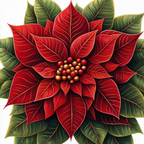 A paint by numbers kit depicting a vibrant red poinsettia with green leaves and gold accents.