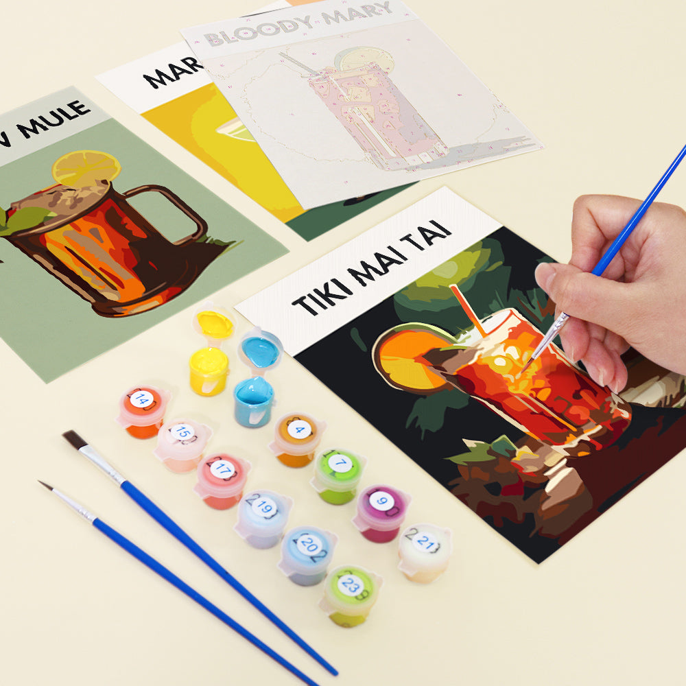 Vibrant colors in Sip Happens Mini Paint by Numbers finished artwork