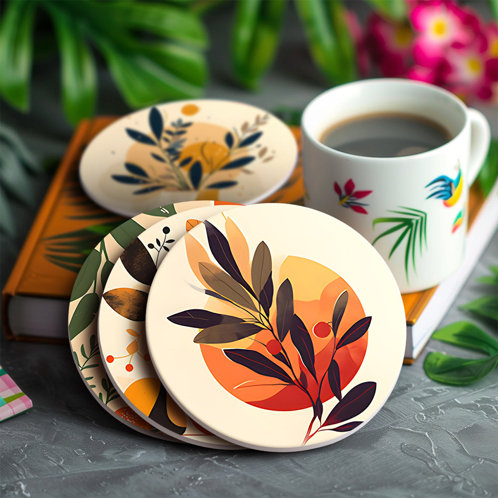 Posavasos Earthy Elegance diseñados con elementos de pinturas de flores famosas para un atractivo natural y elegante.