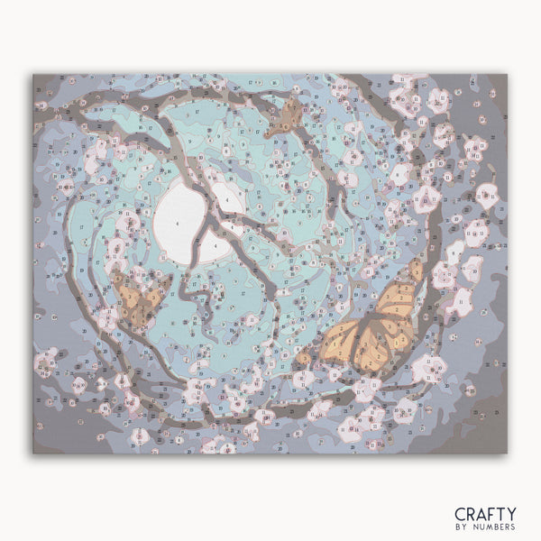 Butterfly Swirl paint by number inspired by famous paintings featuring vibrant colors and intricate patterns, reminiscent of van gogh famous paintings.