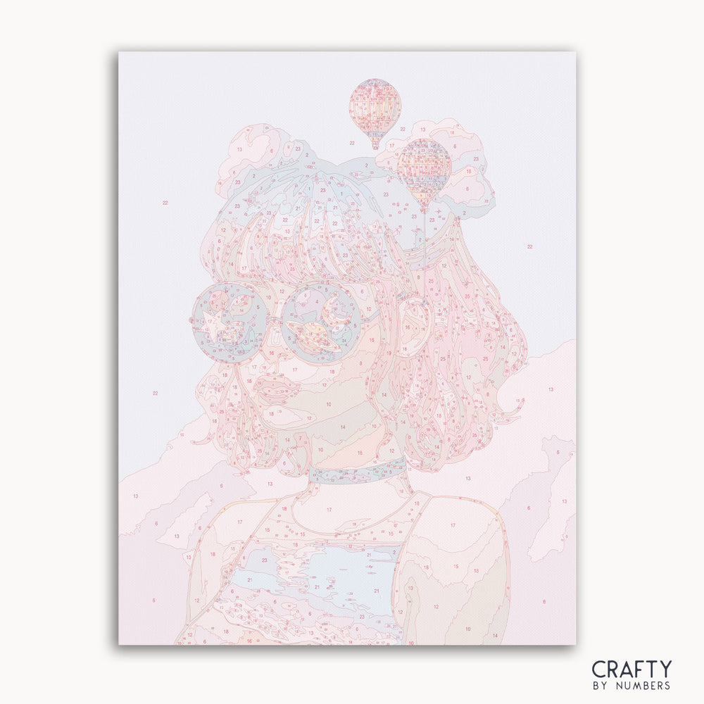 Universe Girl paint by number inspired by famous paintings, resembling vincent van gogh famous paintings with vibrant colors and bold strokes.