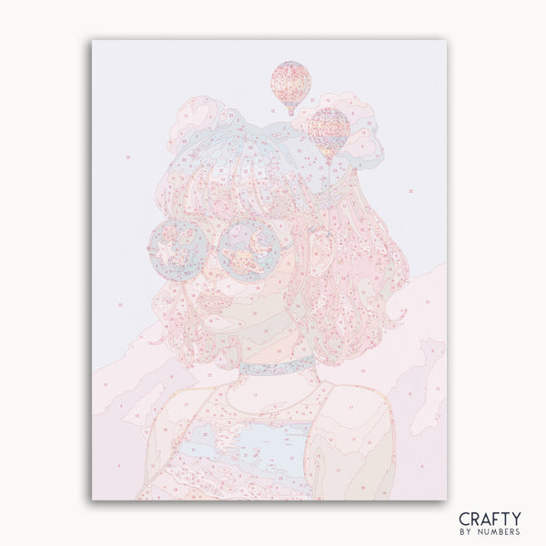 Universe Girl paint by number inspired by famous paintings, resembling vincent van gogh famous paintings with vibrant colors and bold strokes.