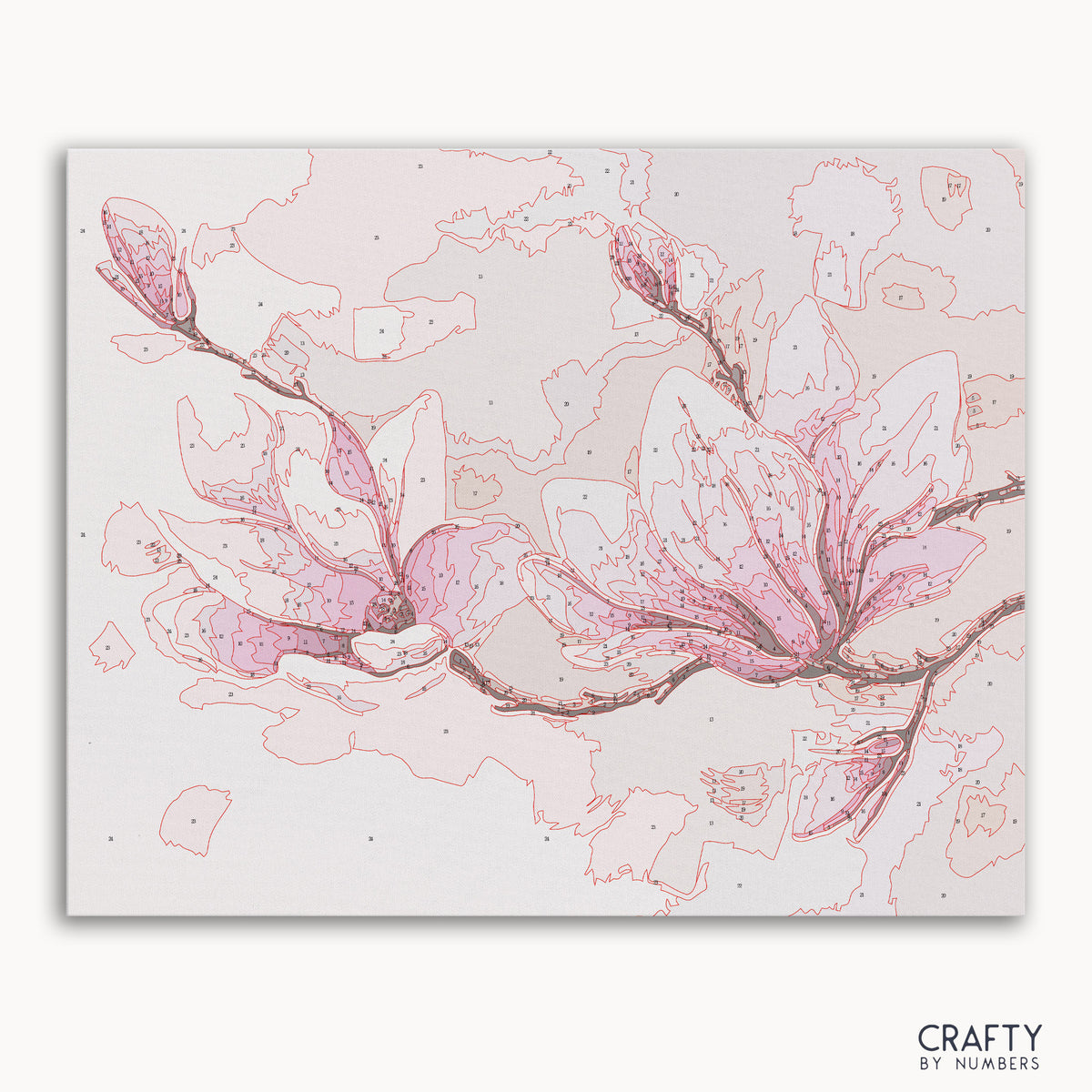 Malen nach Zahlen „Magnolienblüten“, inspiriert von berühmten Gemälden mit üppigen Blumendetails und lebendigen Farben.