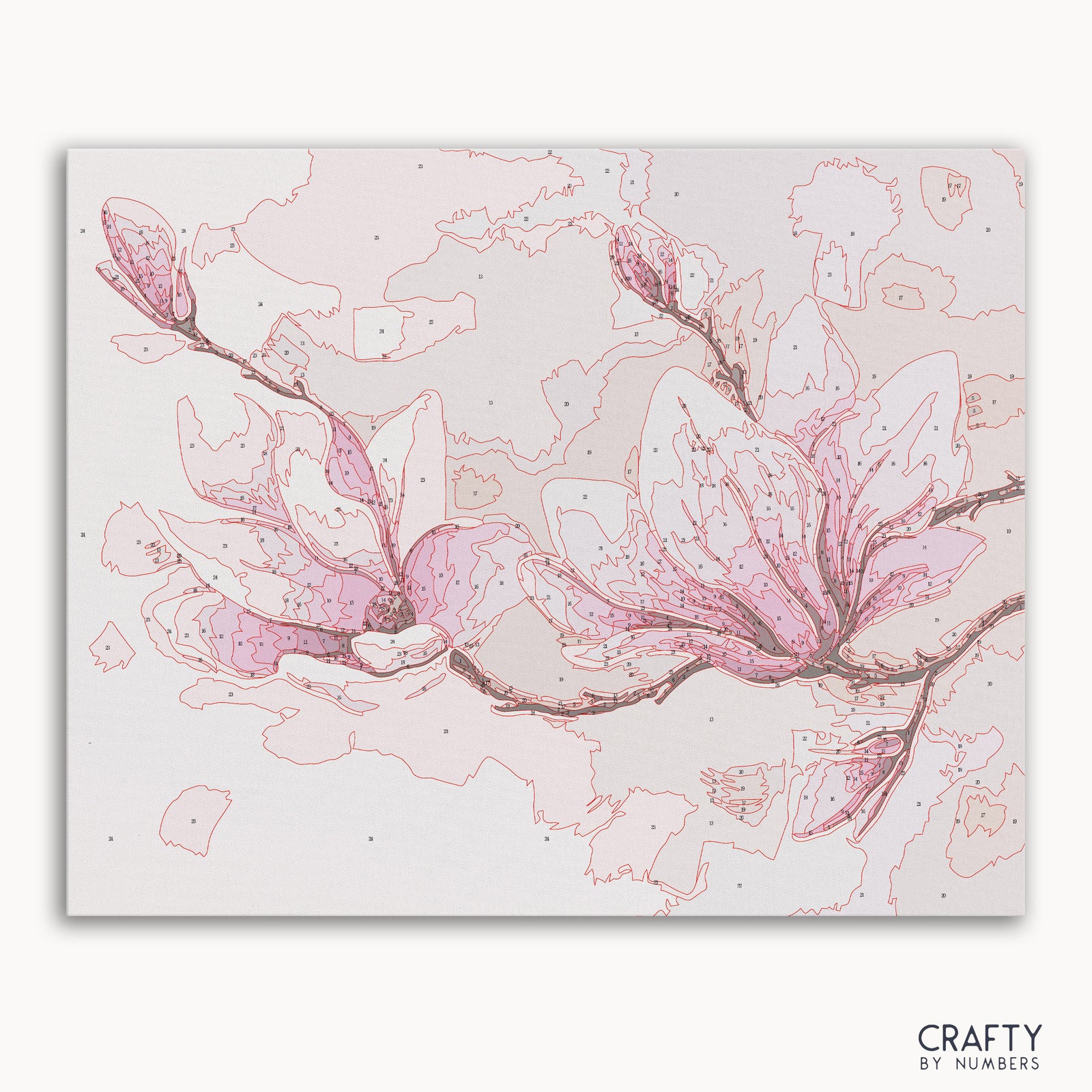 Magnolia Blossoms peint par numéro inspiré de peintures célèbres avec des détails floraux luxuriants et des couleurs vibrantes.