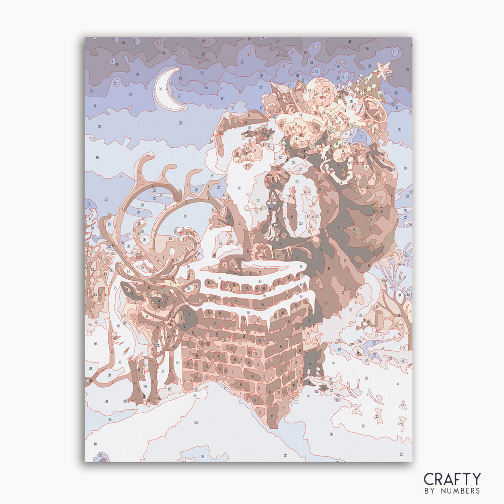 Santa’s Gifts paint by number featuring a festive scene inspired by famous paintings and famous landscape paintings by famous artists paintings.