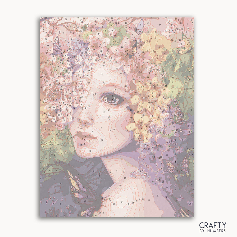 Spring Girl paint by number, depicting a vibrant scene with a young woman, famous paintings, vincent van gogh famous paintings