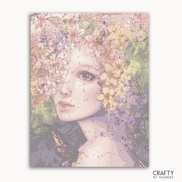 Spring Girl paint by number, depicting a vibrant scene with a young woman, famous paintings, vincent van gogh famous paintings