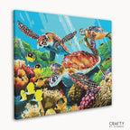 Sea Turtle Family artwork in paint by numbers style resembles van gogh famous paintings with bold brush strokes.