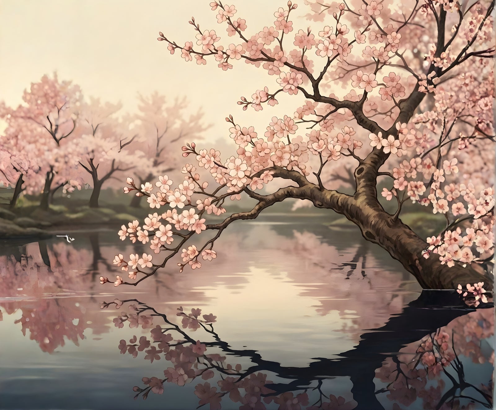 Sakura Reflections paint by numbers artwork