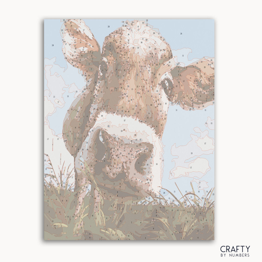 Cute Cow paint by number inspired by famous paintings with vibrant colors and charming style reflecting vincent van gogh famous paintings.