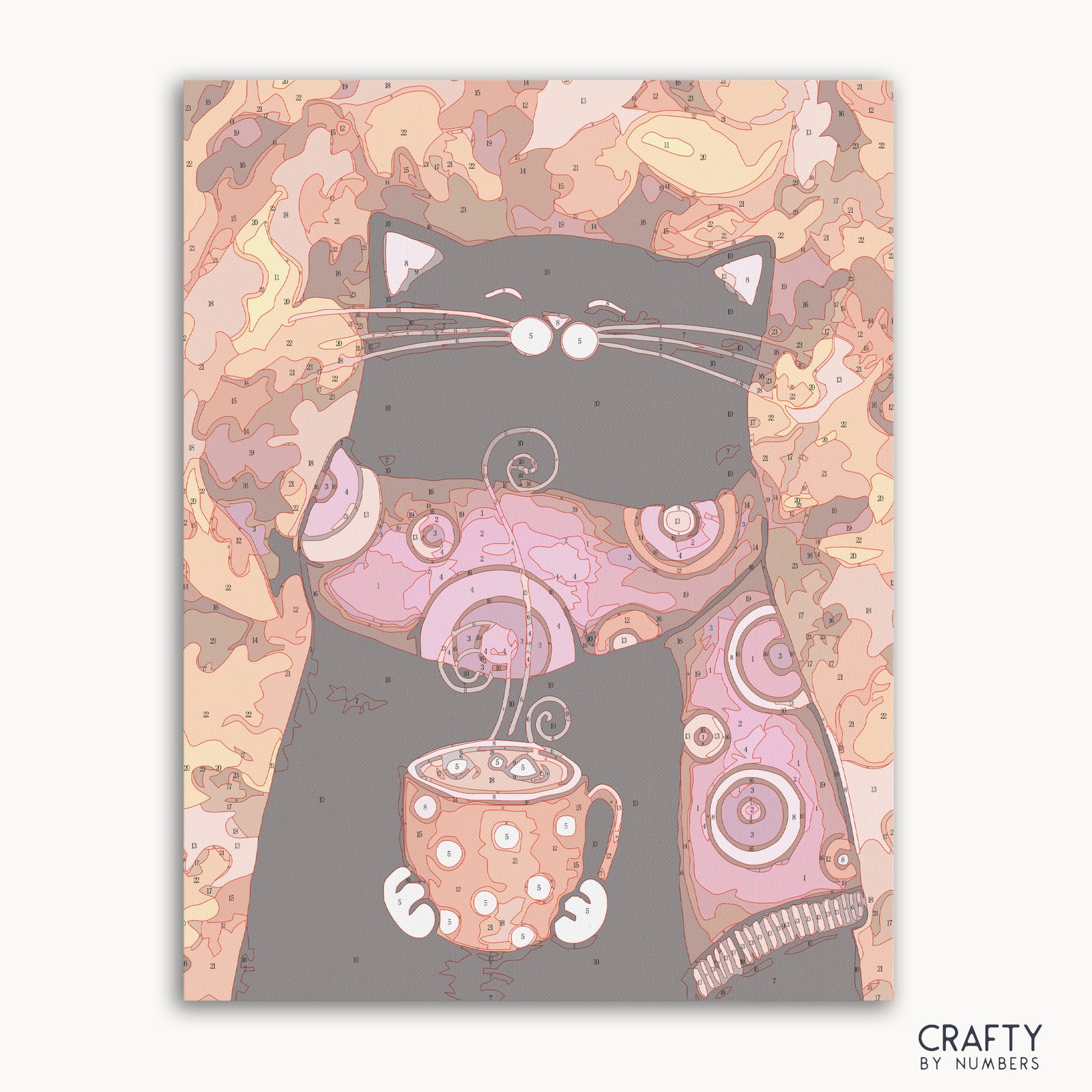 Cat with Marshmallows paint by numbers kit with canvas and paints