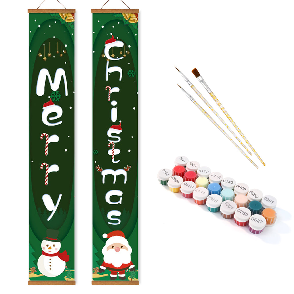 Weihnachtsbezogene Deko-Banner mit Farbzubehör auf weißem Hintergrund
