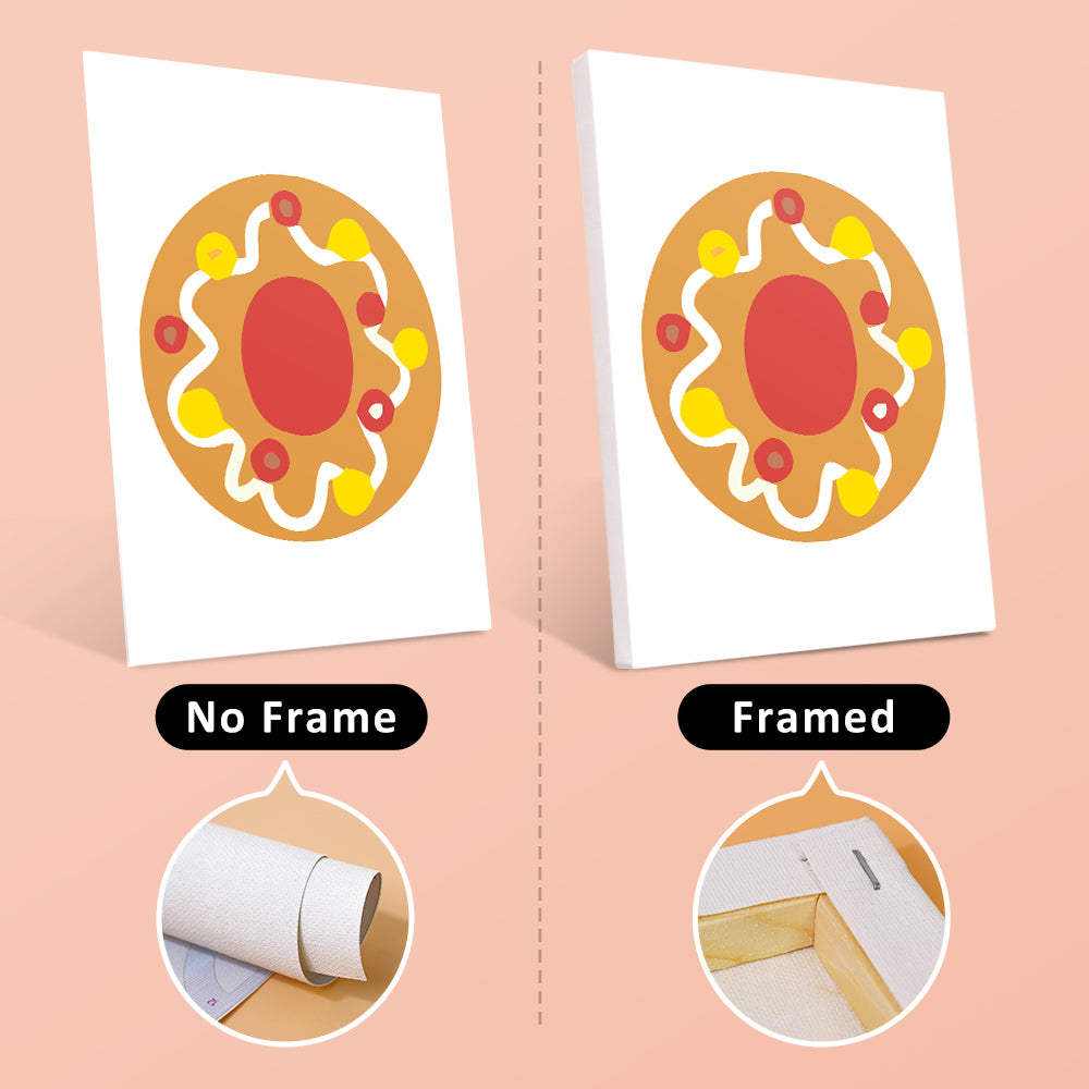 Comparison of a circular design on paper with and without a frame on a pink background.