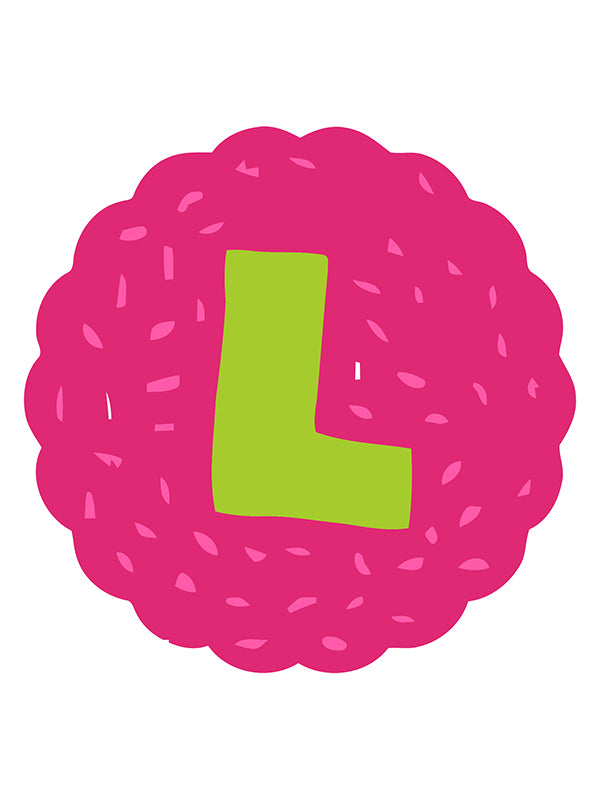 Letter 'L' with a pink donut-like border on a white background