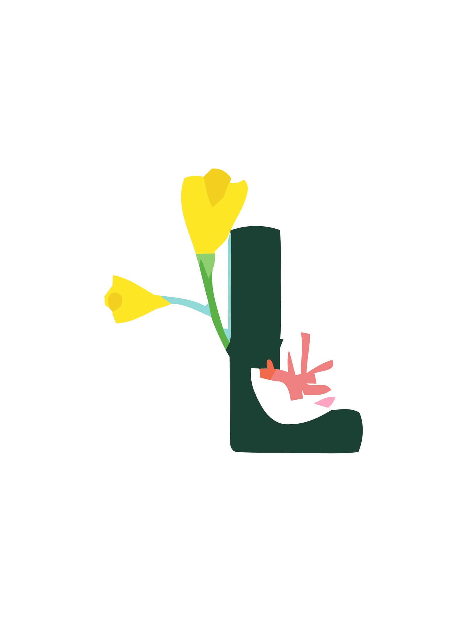 Buchstabe „L“ mit Blumenmuster auf weißem Hintergrund