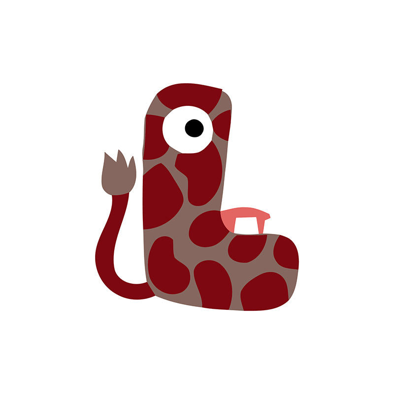Red and brown snake-like character with a white eye on a white background