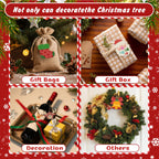Collage of Christmas gift bags, box, and decorations with festive text and border.