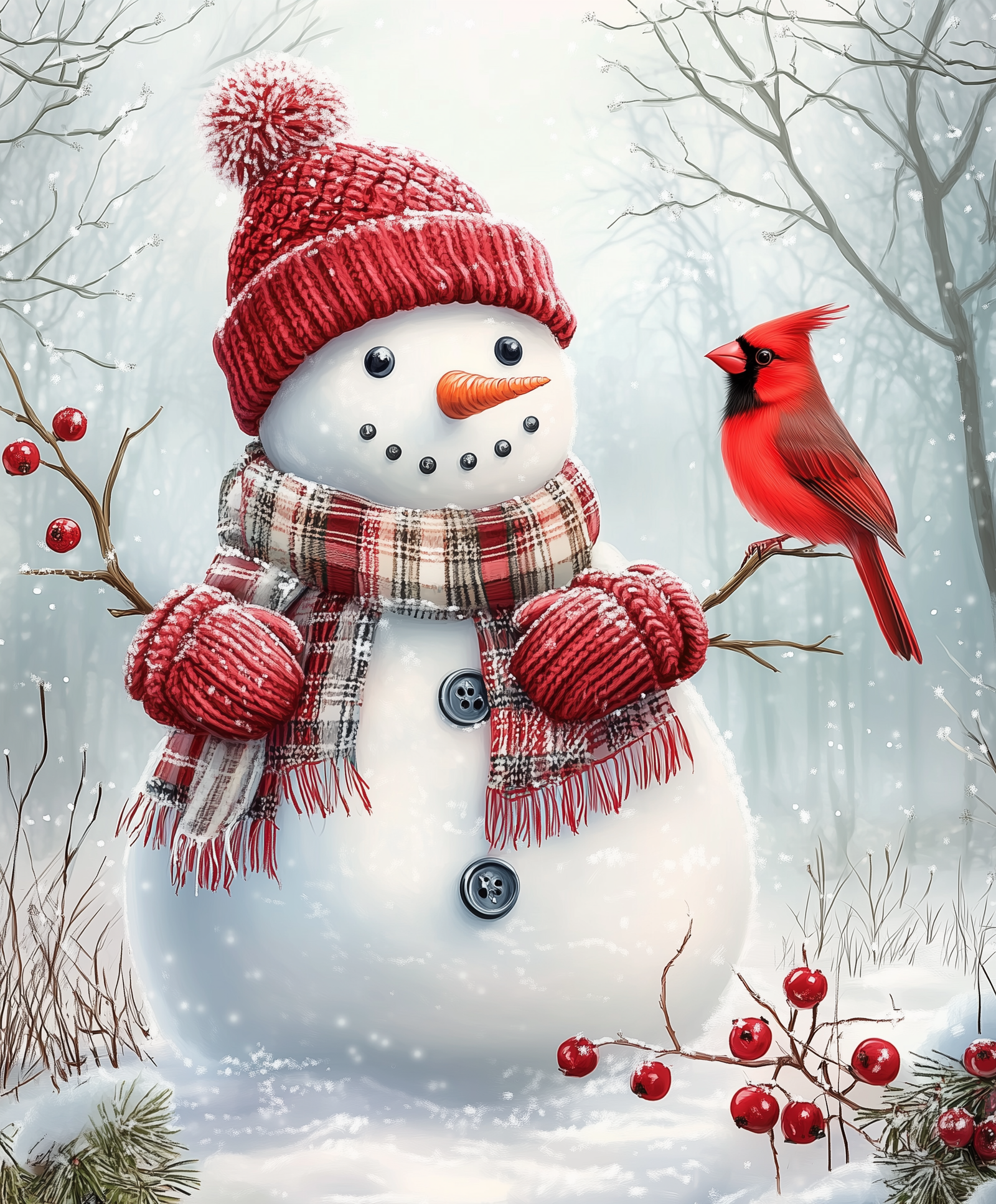 The Cardinal’s Snowman paint by numbers artwork