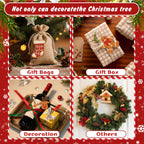 Collage of Christmas gift bags, box, and decorations with festive text and border.