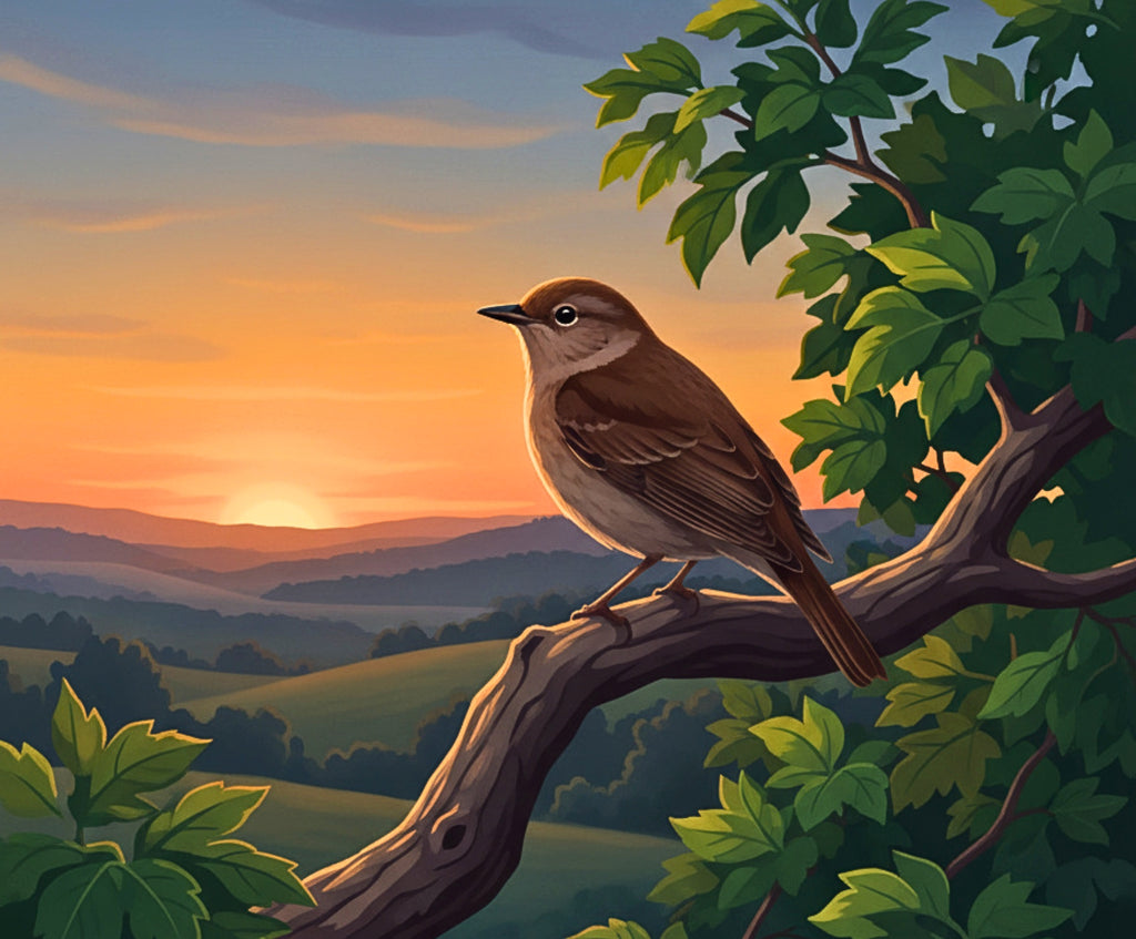 Finished Sunset Meadow Songbird paint by numbers artwork