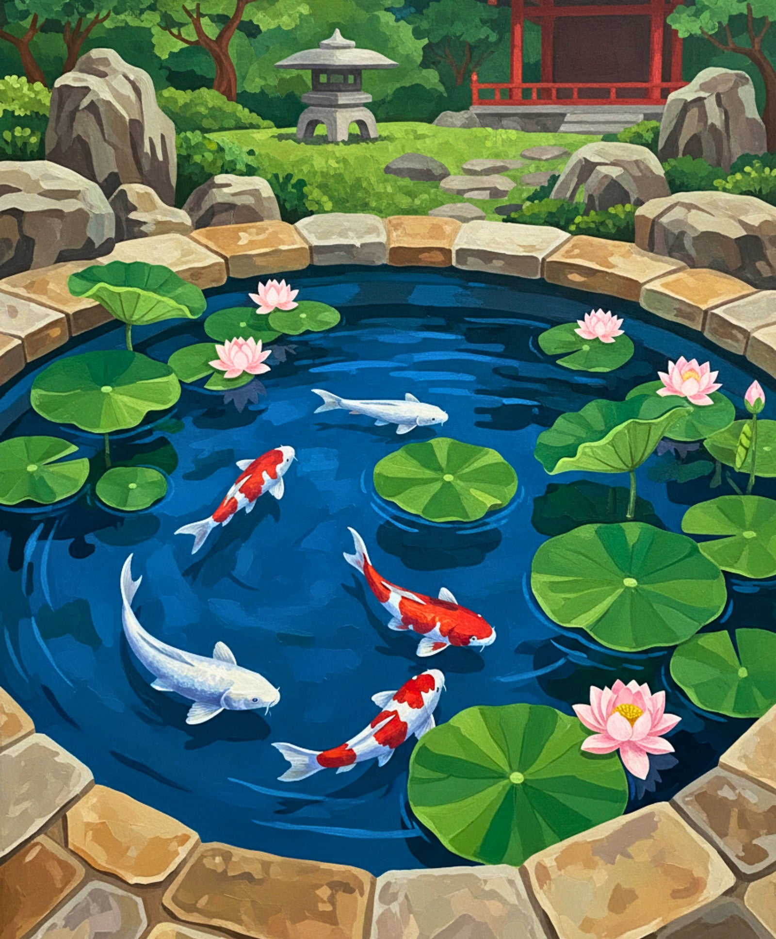 Dance of the Koi paint by numbers artwork