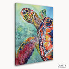 Sea Turtle Paint by Numbers inspired by famous paintings style with vibrant colors.