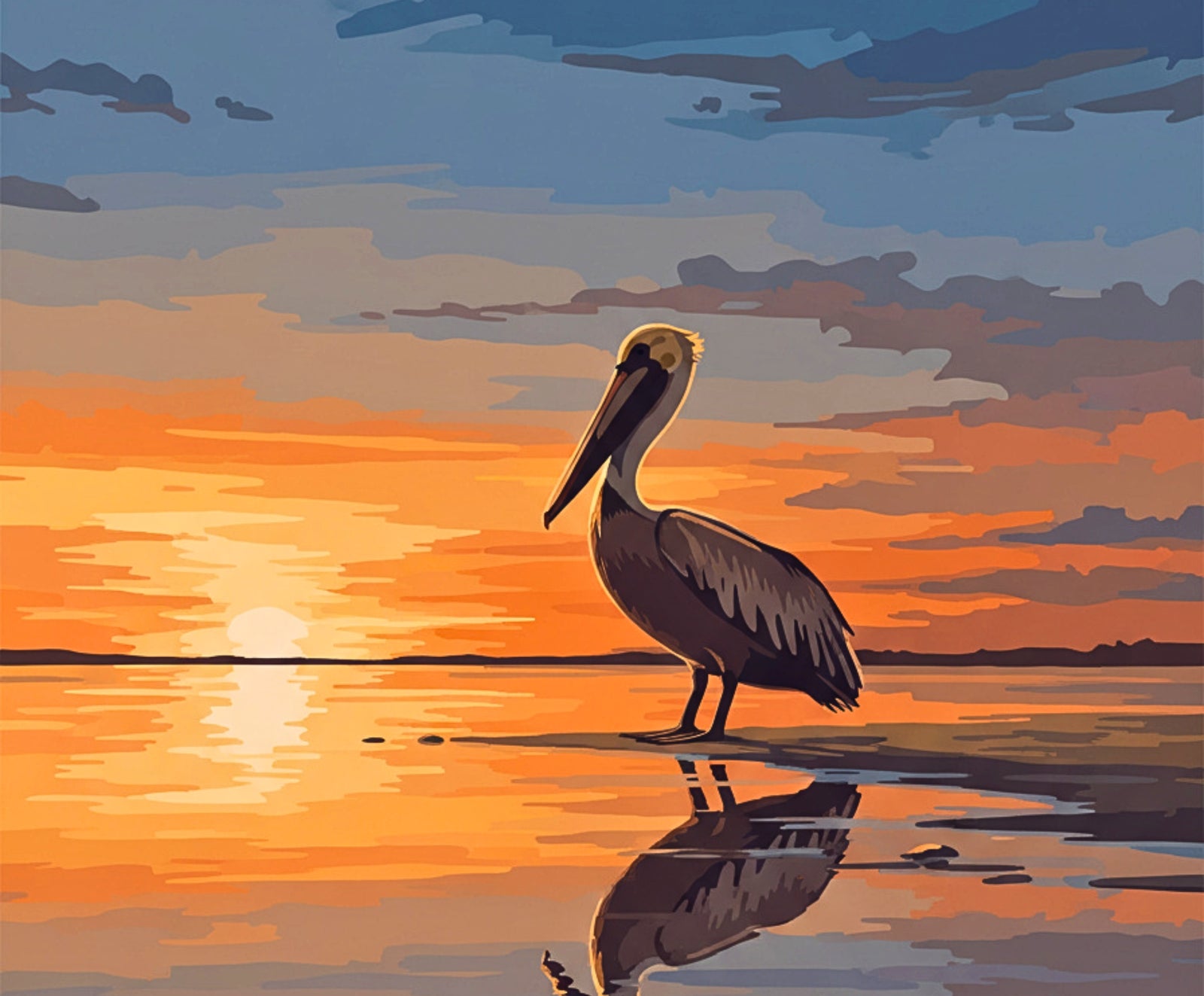 Sunset Shore Pelican