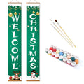 Christmas-themed decorative banners with paint supplies on a white background