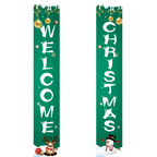 Two vertical Christmas banners with 'Welcome' and 'Christmas' text on a green background.