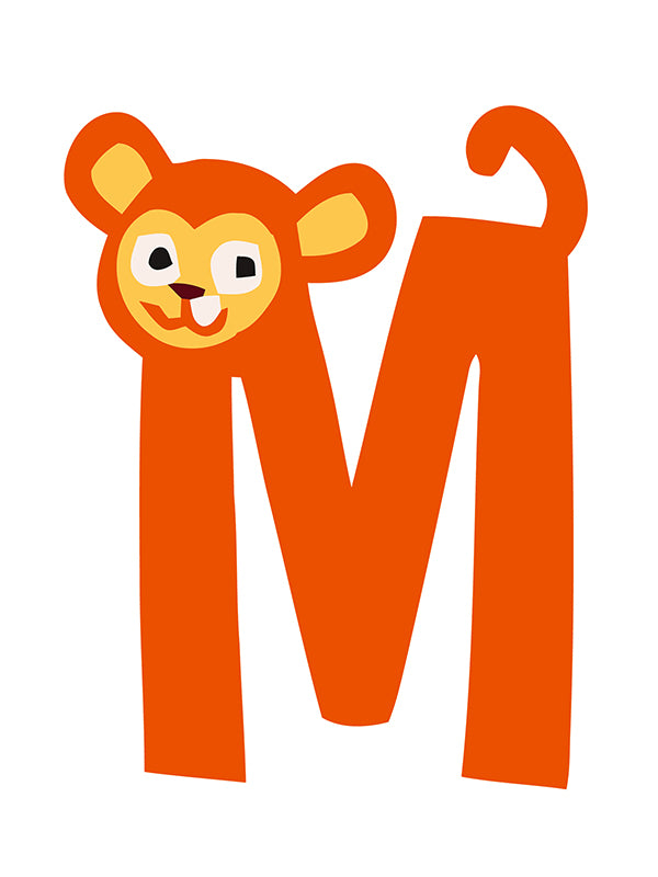Orange letter 'M' with a lion face on a white background