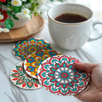 Mandala Magic Coasters featuring bright swirling patterns inspired by famous abstract paintings.