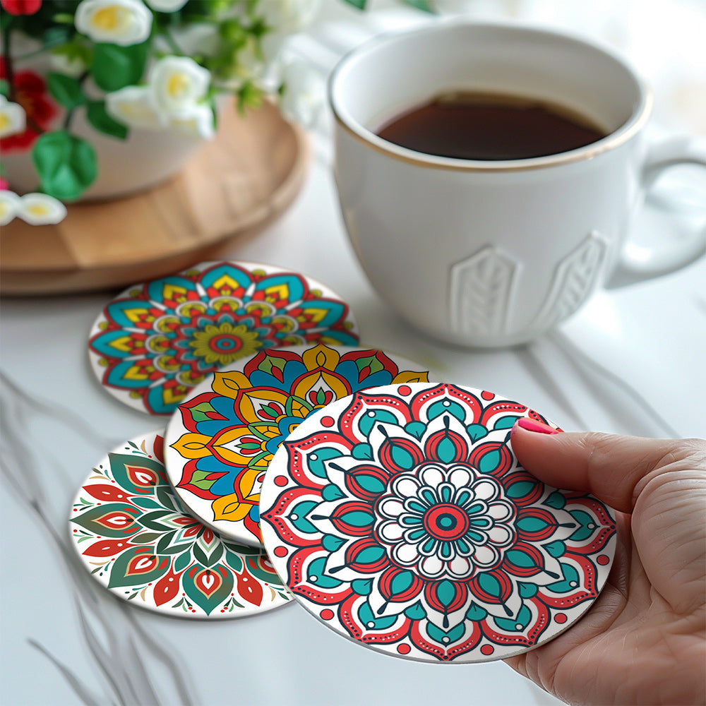 Mandala Magic Coasters featuring bright swirling patterns inspired by famous abstract paintings.