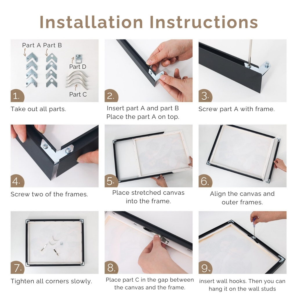 Numbered adult painting kit, DIY canvas art set with stylish frame.