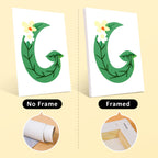 Comparison of a decorative letter 'G' with and without a frame on a beige background.