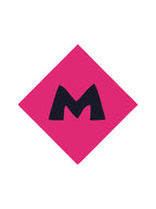 Pink diamond-shaped logo with a black 'M' on a white background