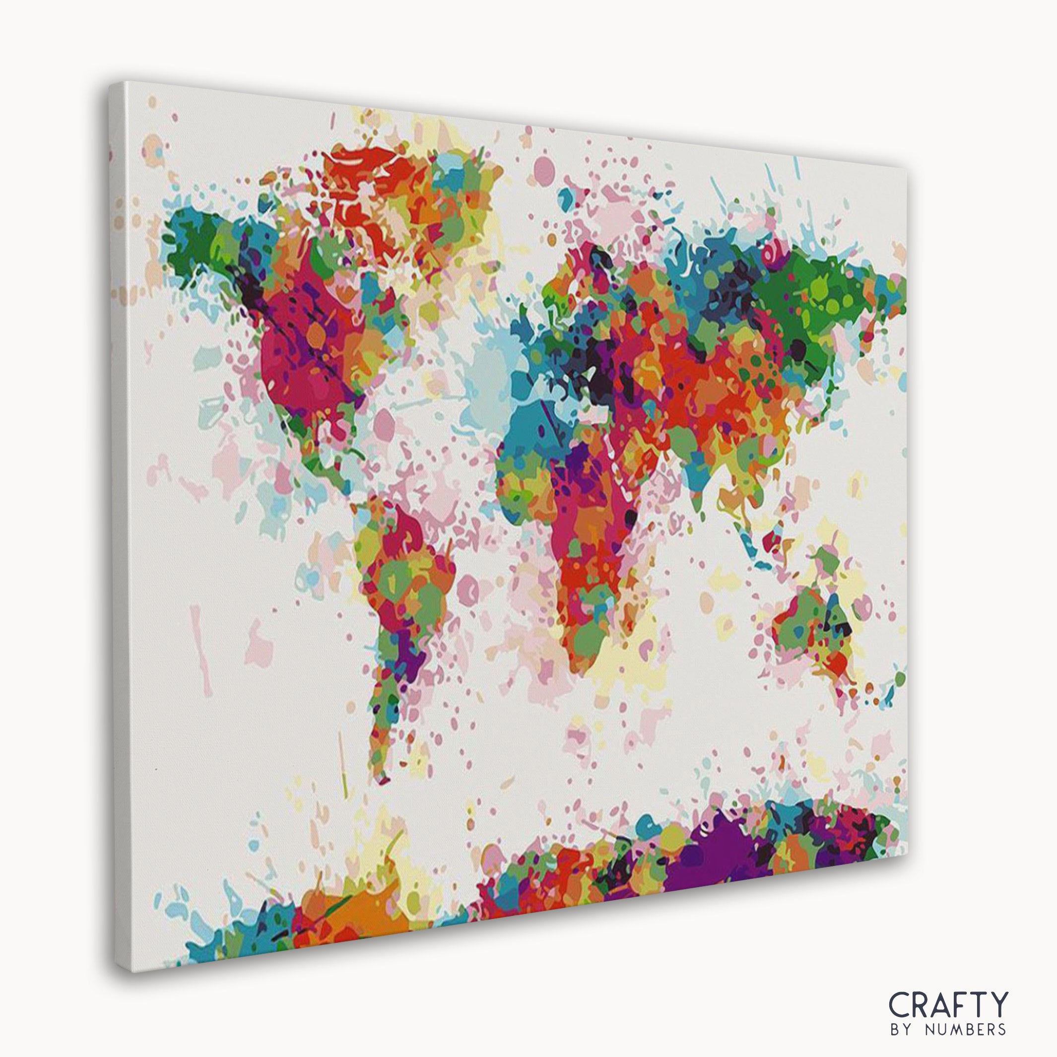 Detailed Colorful World Map paint by number artwork reflecting famous artists paintings, famous paintings of women, top 10 picasso famous paintings, and pablo picasso famous paintings.