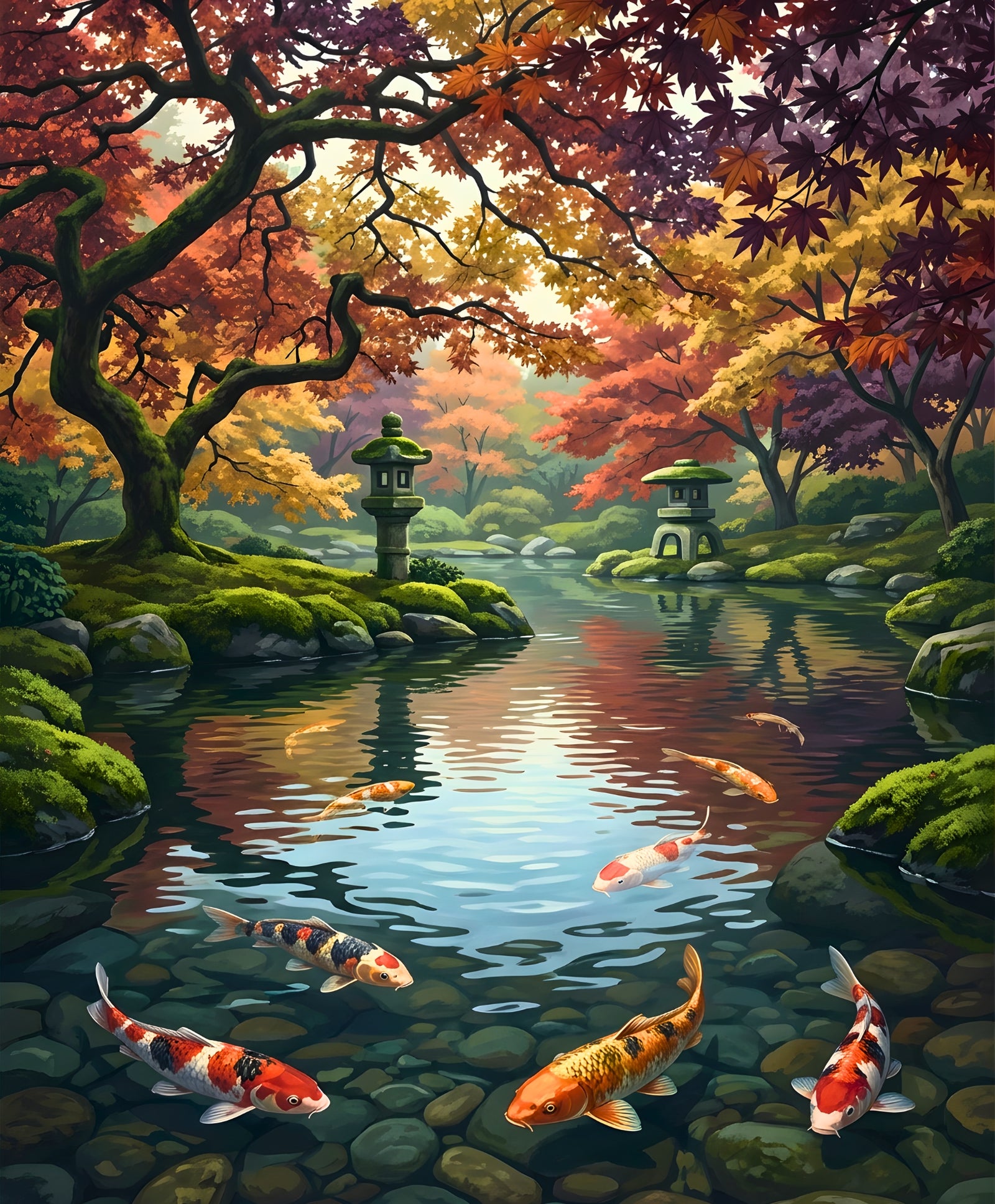 Koi in Crimson Light